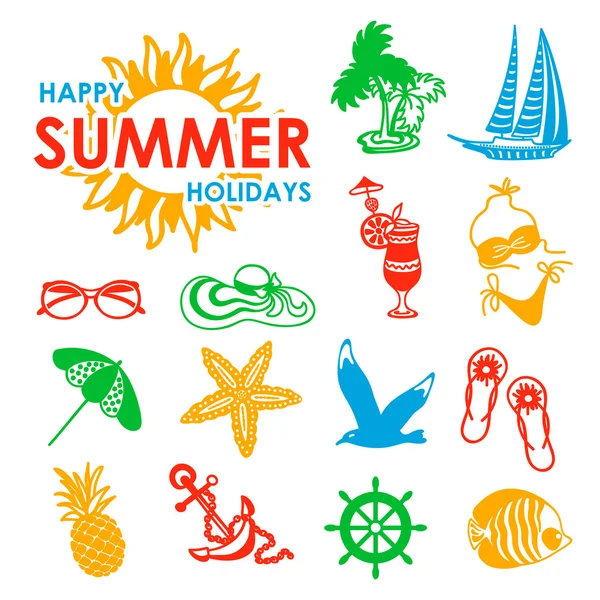 Colorful 15 summer icons — Stock Vector