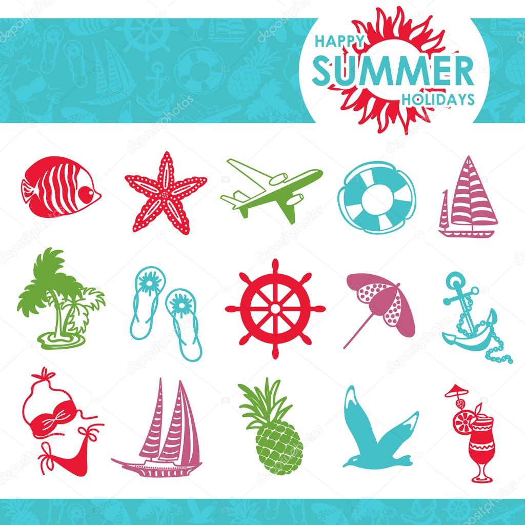 Happy summer holidays icons