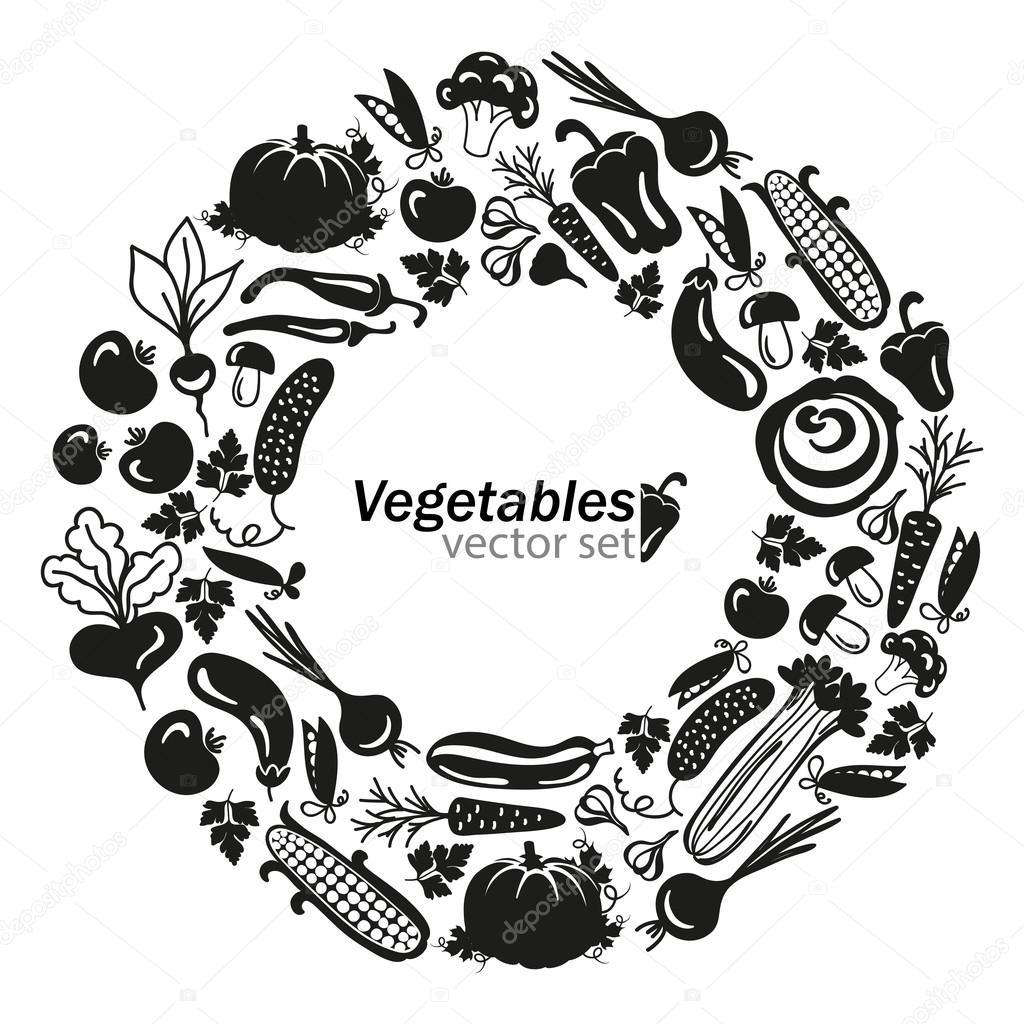 Various vegetables silhouettes