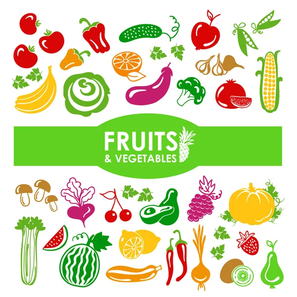 Fruits et légumes icônes Illustrations De Stock Libres De Droits