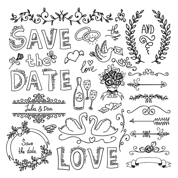 Ensemble d'ornements de mariage a — Image vectorielle