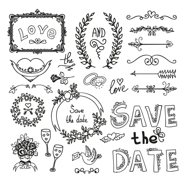 Set of wedding ornaments — Stock Vector