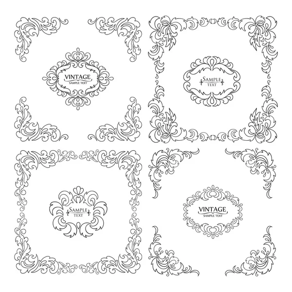 Conjunto decorativo elementos florales — Vector de stock