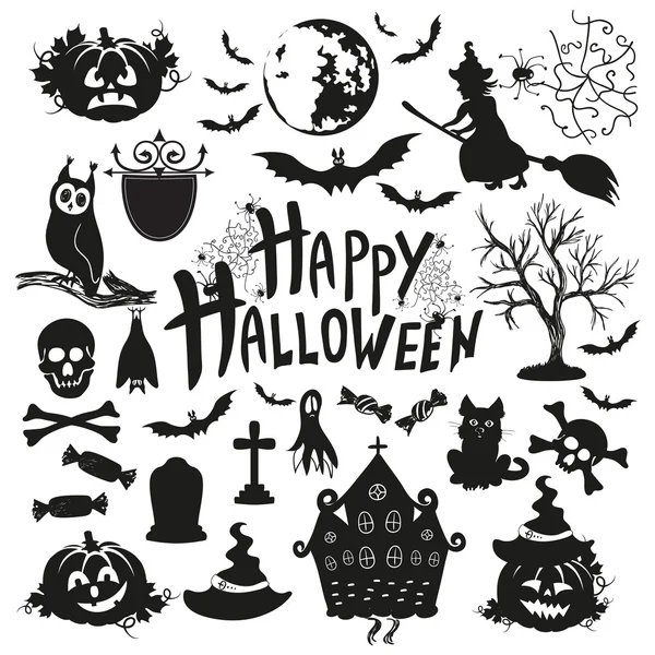 Zwarte halloween iconen — Stockvector