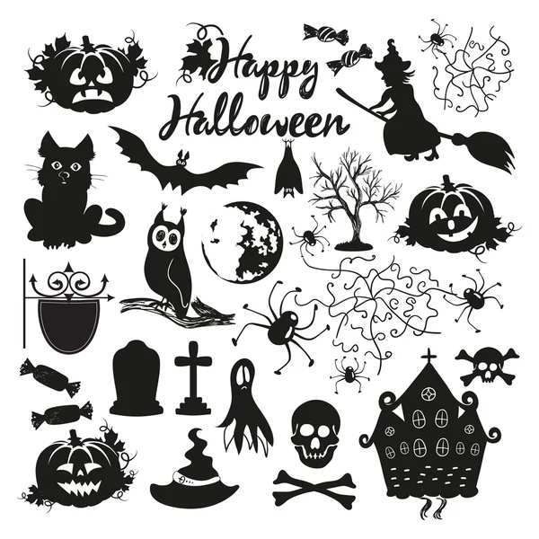 Zwarte halloween iconen — Stockvector