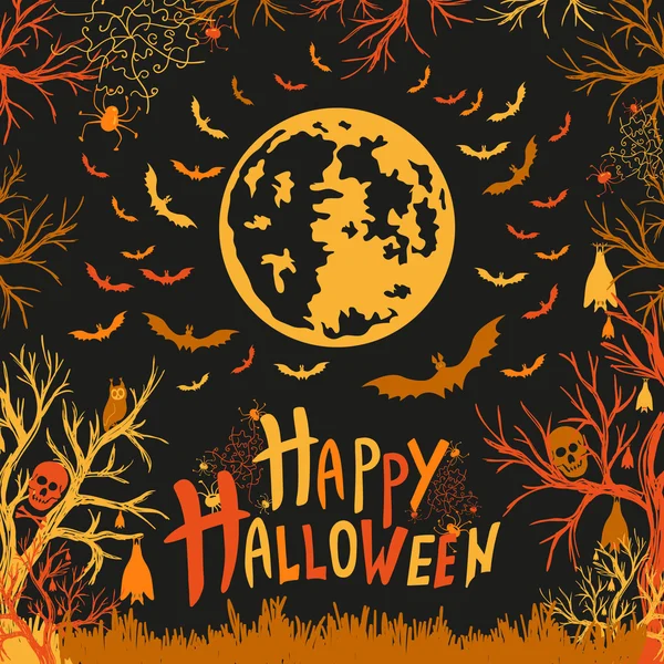 Fondo de Halloween con luna y murciélagos — Archivo Imágenes Vectoriales