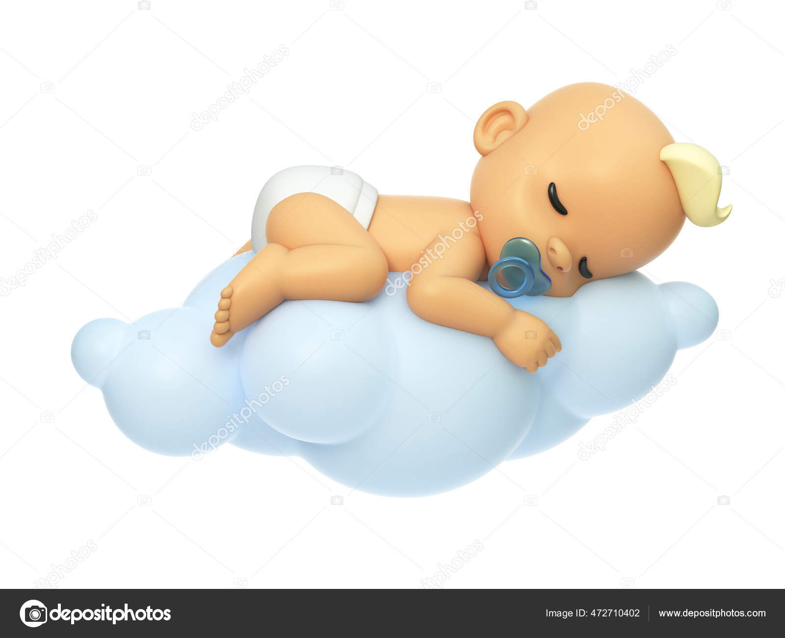 Bebé Durmiendo Una Nube Ilustración Personaje Dibujos Animados