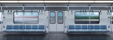 Metro vagonunun içi boş, metro kesiti, 3D görüntüleme.