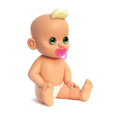 Sevimli bebek bakıcılığı, beyaz bebek bakıcılığı, beyaz arka planda küçük bir çocuk.