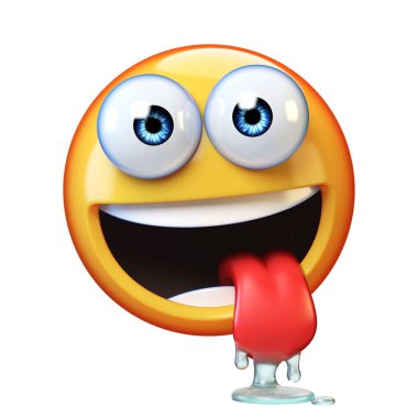 Salya akıtan yüz emojisi, sulu ağızlı bir ifade, üç boyutlu görüntüleme.
