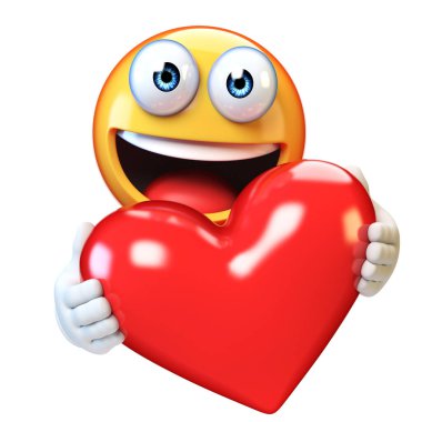 Büyük kalpli Emoji beyaz arka planda izole edilmiş 3D görüntüleme