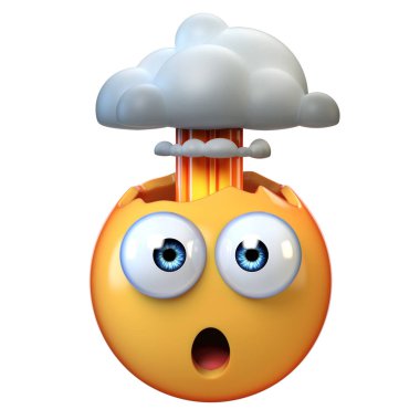 Zihni patlayan emoji, beyaz arka planda patlayan kafa ifadeleri, 3D görüntüleme