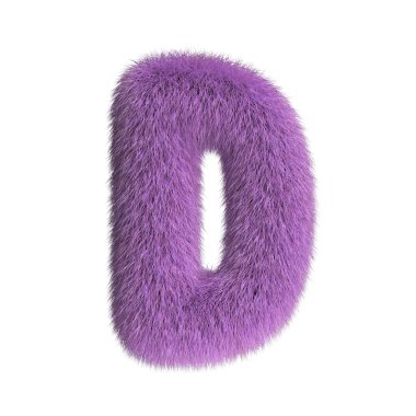 Kıllı yazı tipi, kürklü alfabe, 3D çizim, D harfi.