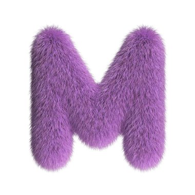 Kıllı yazı tipi, kürklü alfabe, 3D çizim, M harfi.