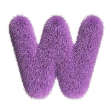 Kıllı yazı tipi, kürklü alfabe, 3D çizim, W harfi.