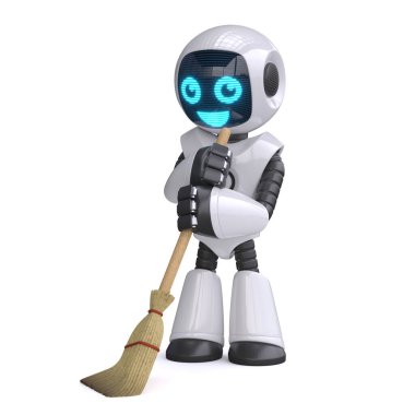 Küçük robot süpürme, otomatik temizlik konsepti, 3 boyutlu görüntüleme.