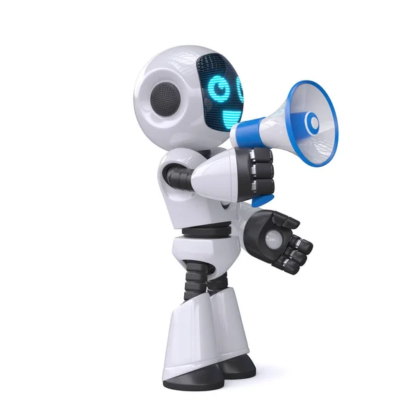 Robot Holding Loudspeaker White Background Rendering — Stock Photo, Image