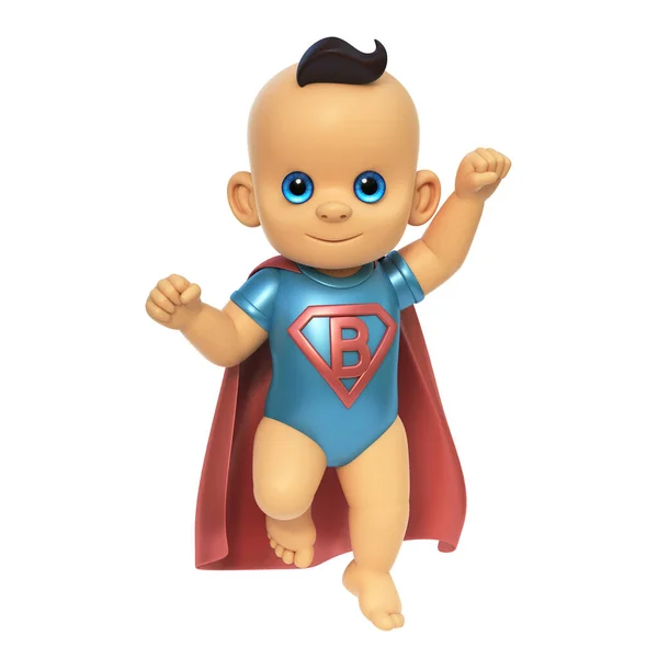 Söt Baby Superbaby Kostym Kaukasiska Spädbarn Rendering Vit Bakgrund — Stockfoto