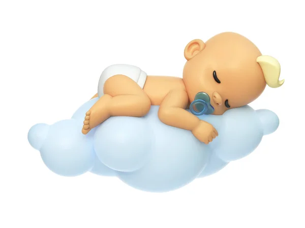 Bebé Durmiendo Una Nube Ilustración Personaje Dibujos Animados Bebé Representación —  Fotos de Stock