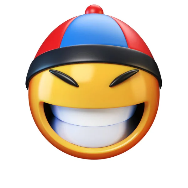 Asiatisk Emoji Isolerad Vit Bakgrund Emoticon Med Asiatisk Hatt Rendering — Stockfoto