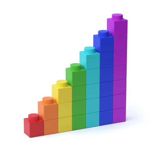 Növekvő Bar Chart Színes Építőkockák Renderelés — Stock Fotó