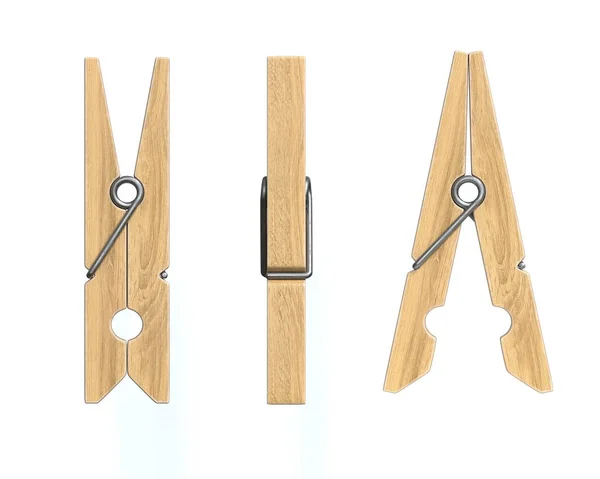 Wooden Clothespins Form Vatious Views White Background Pegs Rendering — Stock Photo, Image