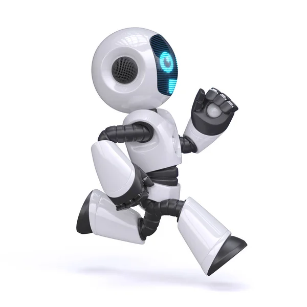 Pequeño Robot Corriendo Aislado Sobre Fondo Blanco Renderizado — Foto de Stock