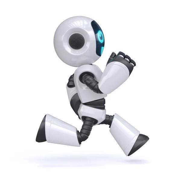 Kleine Robot Loopt Geïsoleerd Witte Achtergrond Rendering — Stockfoto
