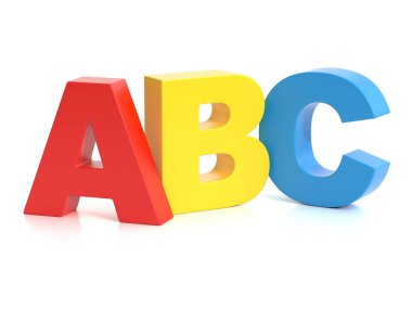 3d harfleri öğrenme kavramı, ABC renkli harfler beyaz arkaplanda izole edilmiş, 3d biçimlendirme