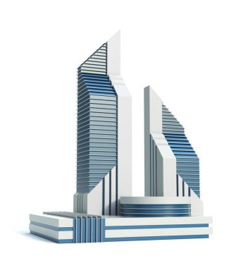 Beyaz arkaplan üzerine modern iş merkezi 3D görüntüleme