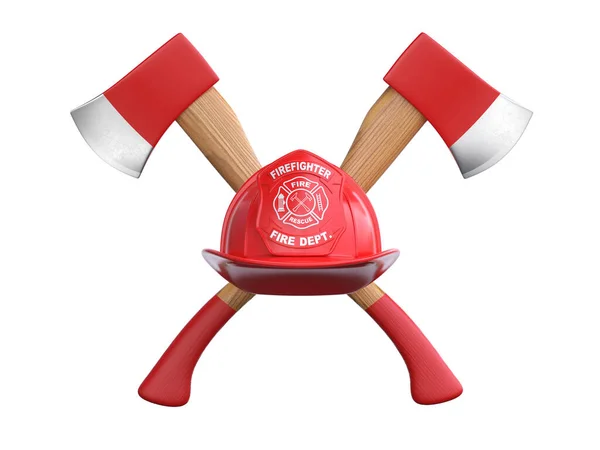 Casque Pompier Haches Blason Rendu — Photo