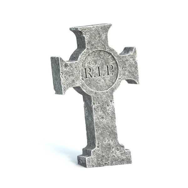 Gravestone Witte Achtergrond Grafsteen Met Rip Inscriptie Erop Weergave — Stockfoto