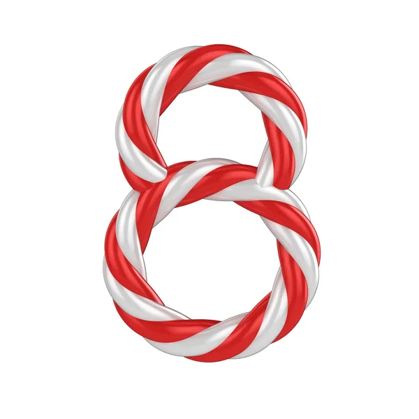 Christmas candy cane 3d font - number 8 — Stock Photo, Image