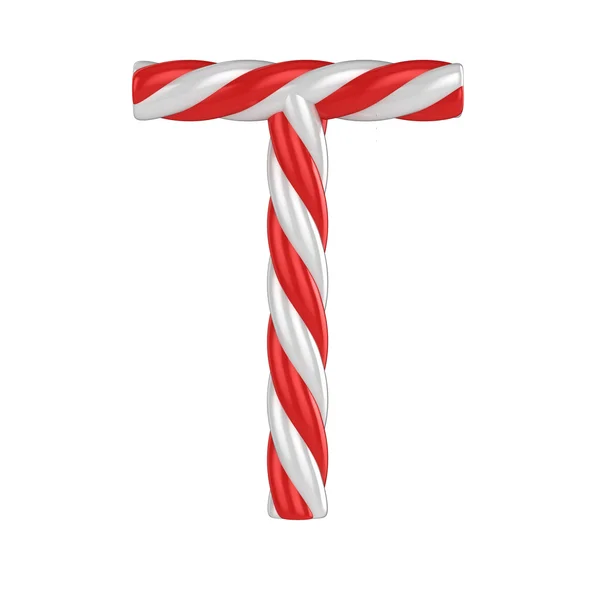 Boże Narodzenie candy trzciny czcionki - litera T — Zdjęcie stockowe
