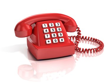 Beyaz arka plan üzerinde izole kırmızı retro telefon