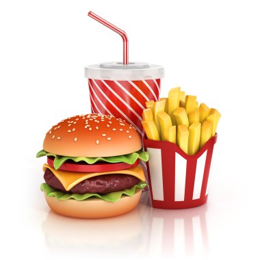Fast food hamburger, patates kızartması ve meşrubat