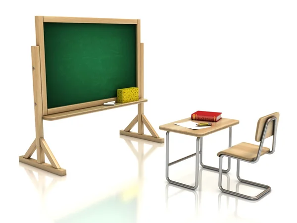 Klassenzimmer Stuhl Schreibtisch und Tafel — Stockfoto