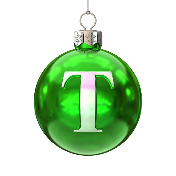 Πολύχρωμο χριστουγεννιάτικο μπάλα γραμματοσειρά γράμμα T — Φωτογραφία Αρχείου