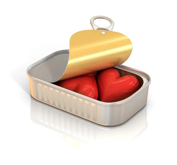 Hearts inside tin can — Stock Photo, Image