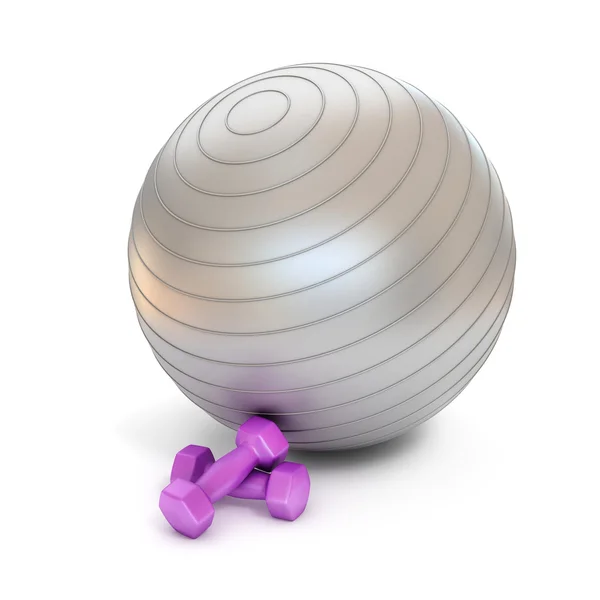Balón de fitness y pesas aisladas — Foto de Stock