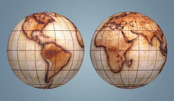 Globes textured with old grungy world map — Stock Photo, Image