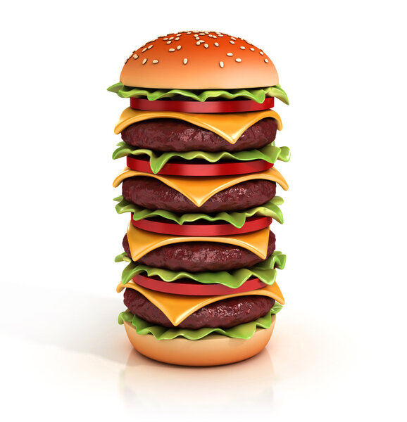 Hamburger tower 3d illustration