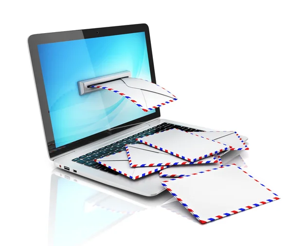 Koncepcja 3d e-mail - koperta i laptopa — Zdjęcie stockowe