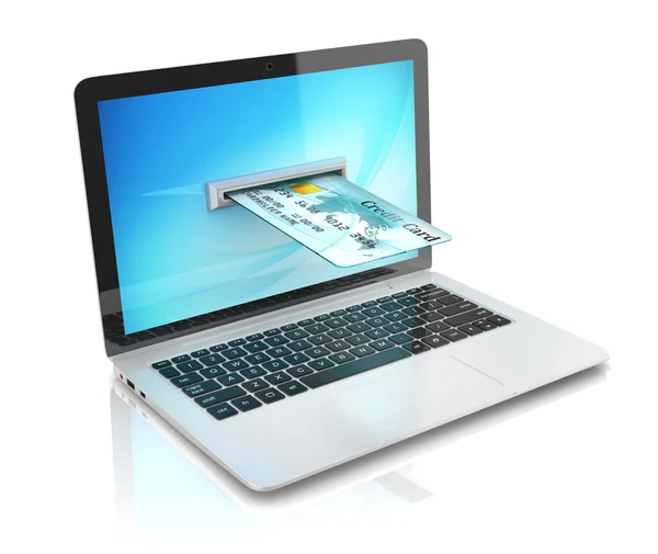 E-commerce, compras online - laptop e cartão de crédito — Fotografia de Stock