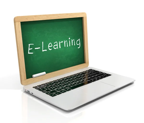 E learning 3d concept - laptop with blackboard — Stock Photo, Image