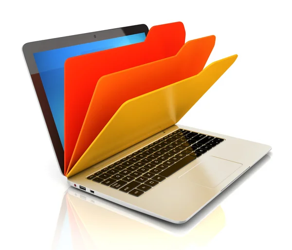 File in database - laptop and folders — Stock Photo, Image