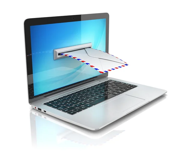 Koncepcja 3d e-mail - koperta i laptopa — Zdjęcie stockowe