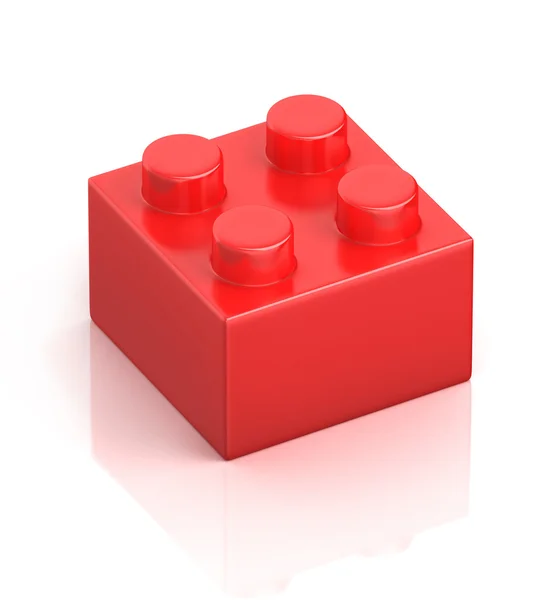 Één rode bouwsteen geïsoleerd op wit — Stockfoto
