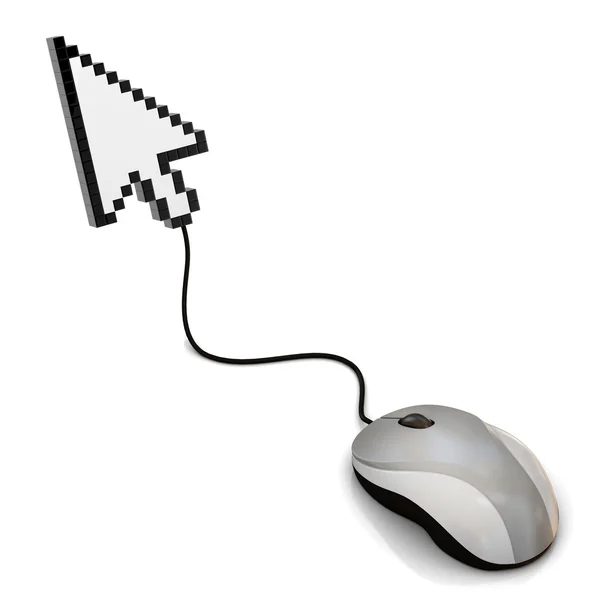 Mouse computador com ponteiro de seta — Fotografia de Stock