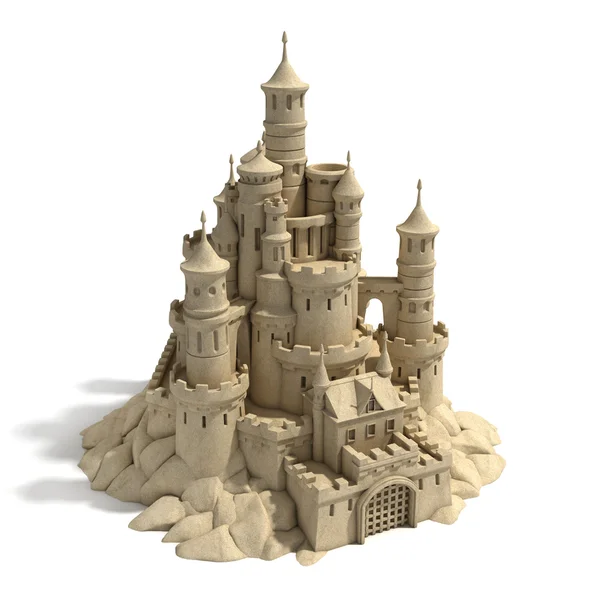 白の背景に分離された砂の城 — ストック写真